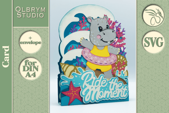 Download Hippo Summer Vacation Greeting Card SVG - Premium Resources